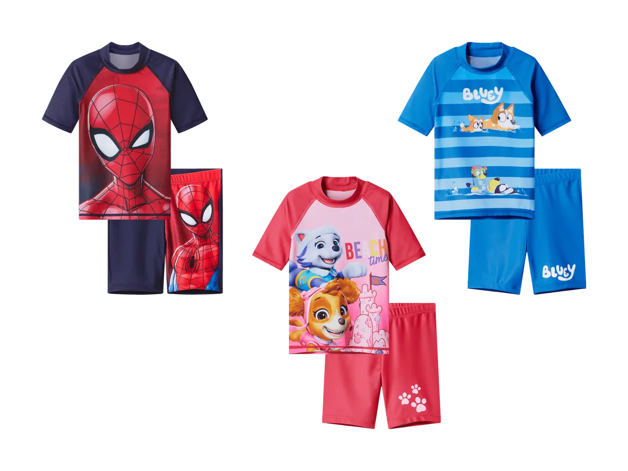 Badebekleidung für Kinder mit Spiderman-, Paw Patrol- und Bluey-Motiven
