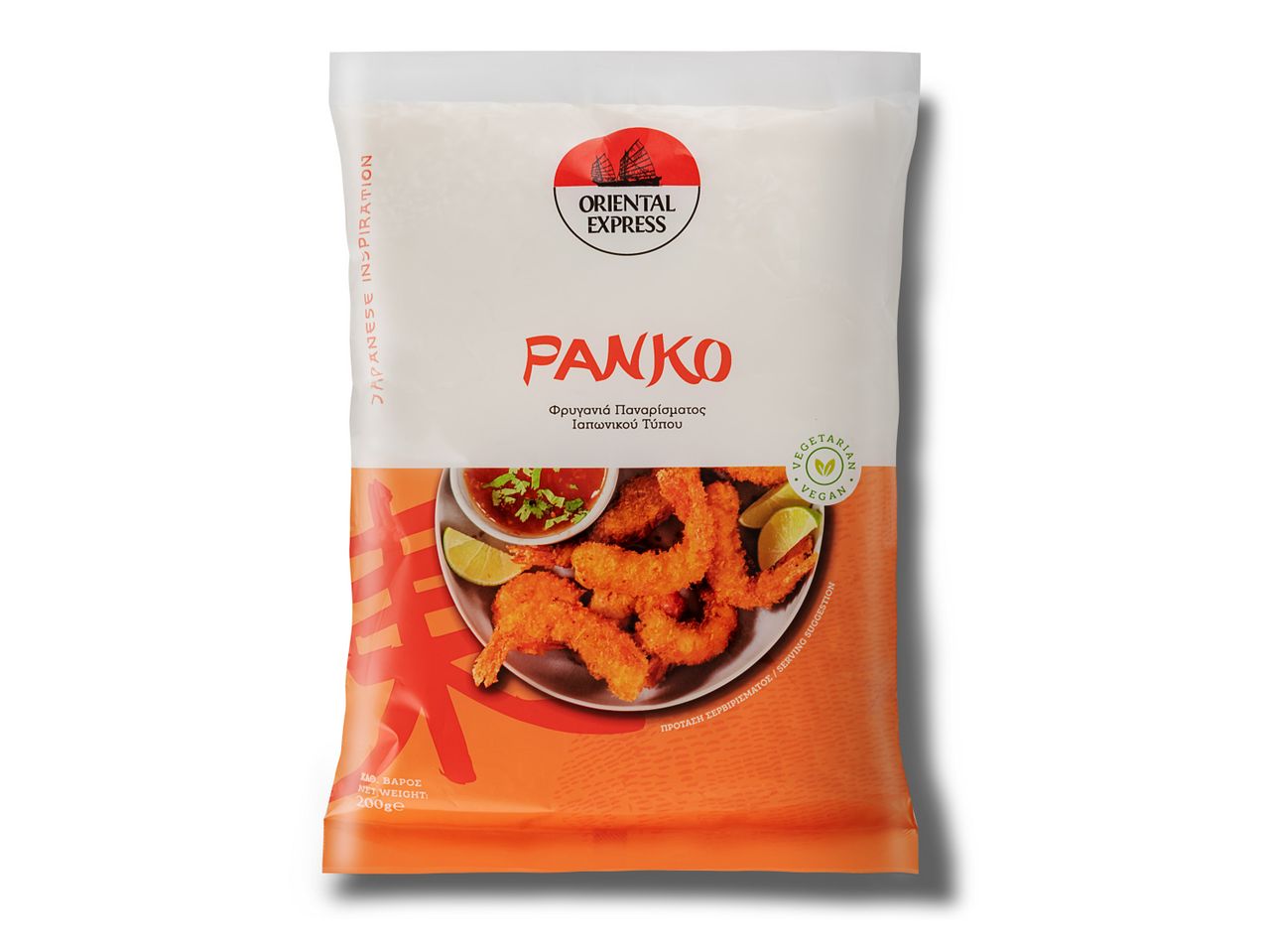 Συσκευασία με πάνκο, φρυγανιά ιαπωνικού τύπου, με εικόνα τηγανητών γαρίδων.