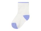 White sock with light blue heel and toe
