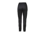 Black athletic pants with an elastic waistband and a logo on the left leg.