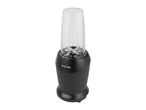 Black personal blender with a clear blending cup and a 1000-watt motor.