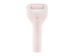 Pink electric foot file with a roller head and control buttons.