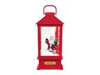 Red Christmas lantern with a Santa Claus figurine inside, holding a lantern and a Christmas tree.