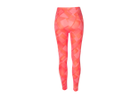 Leggings de corrida CRIVIT® com um vibrante padrão de bolinhas laranja e rosa.