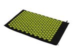 Black acupressure mat with green spikes