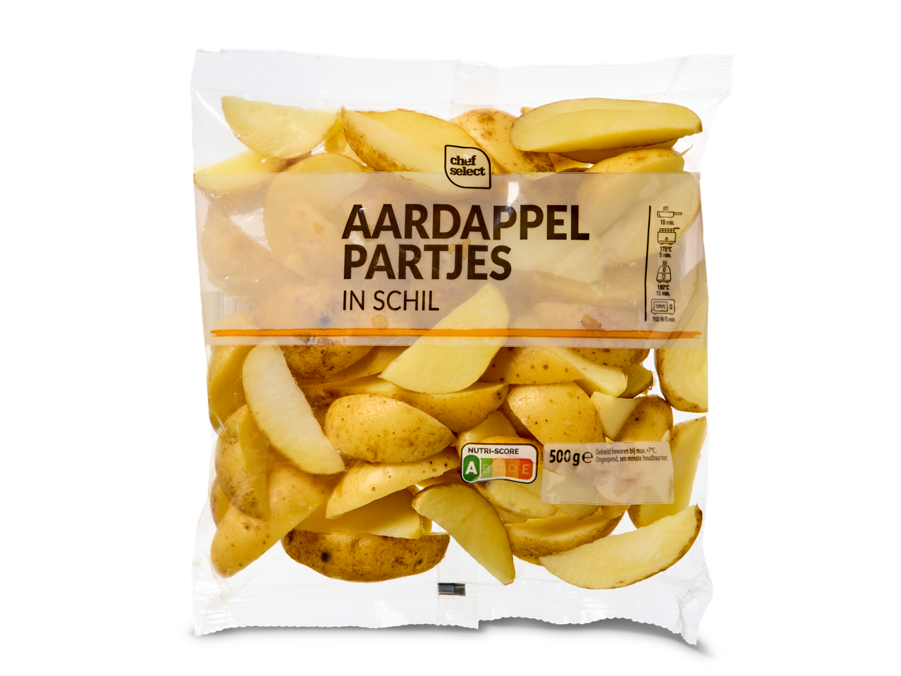 Chef Select aardappelpartjes: 500g voorgeknipte aardappelen, klaar om te koken.