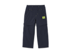 Dunkelblaue Kinder-Outdoorhose mit abnehmbaren Beinen und gelbem Aufnäher.