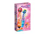 DIY highlighters kit with two monster-themed pens, one orange and one blue, filled with glitter.