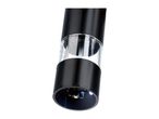 Black electric pepper grinder with a clear viewing window and an illuminated grinding mechanism.