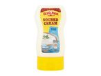 Squeezable bottle of cool soured cream topping with a yellow cap.