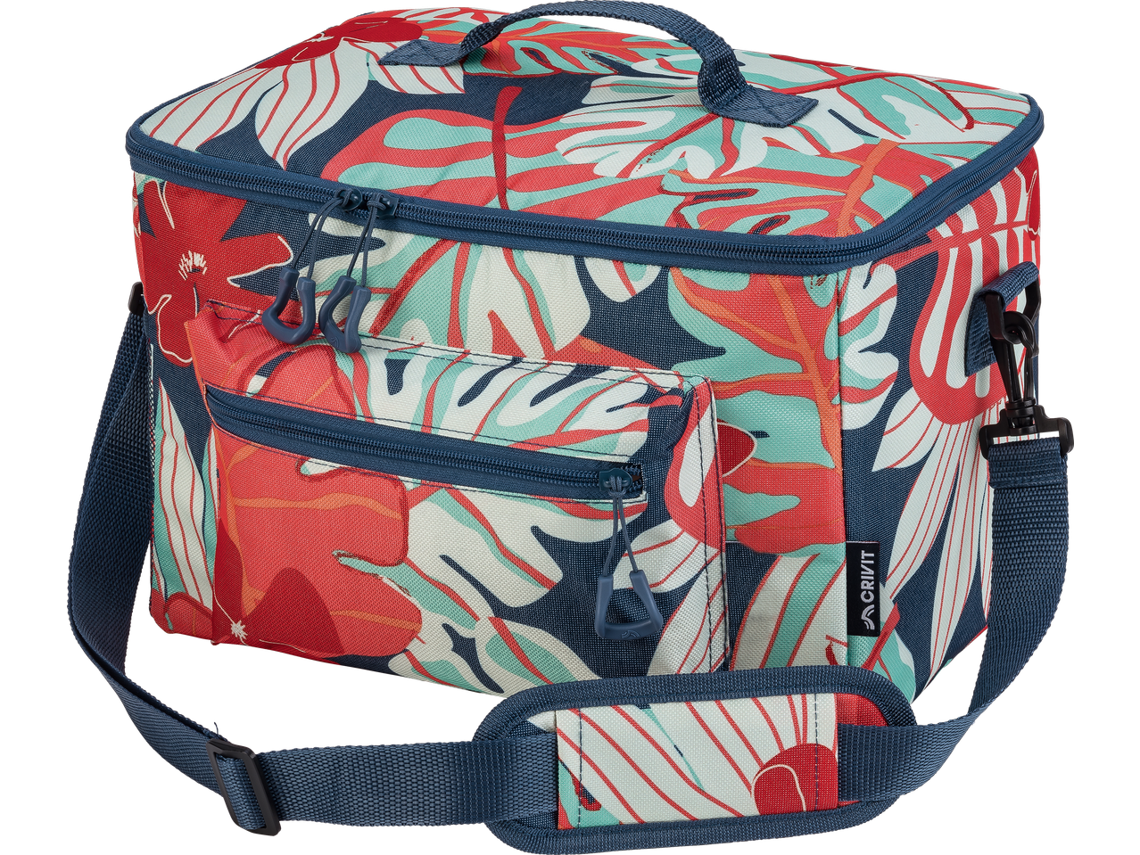 CRIVIT Cool Bag with a vibrant floral and leaf pattern, featuring a shoulder strap and front pocket.