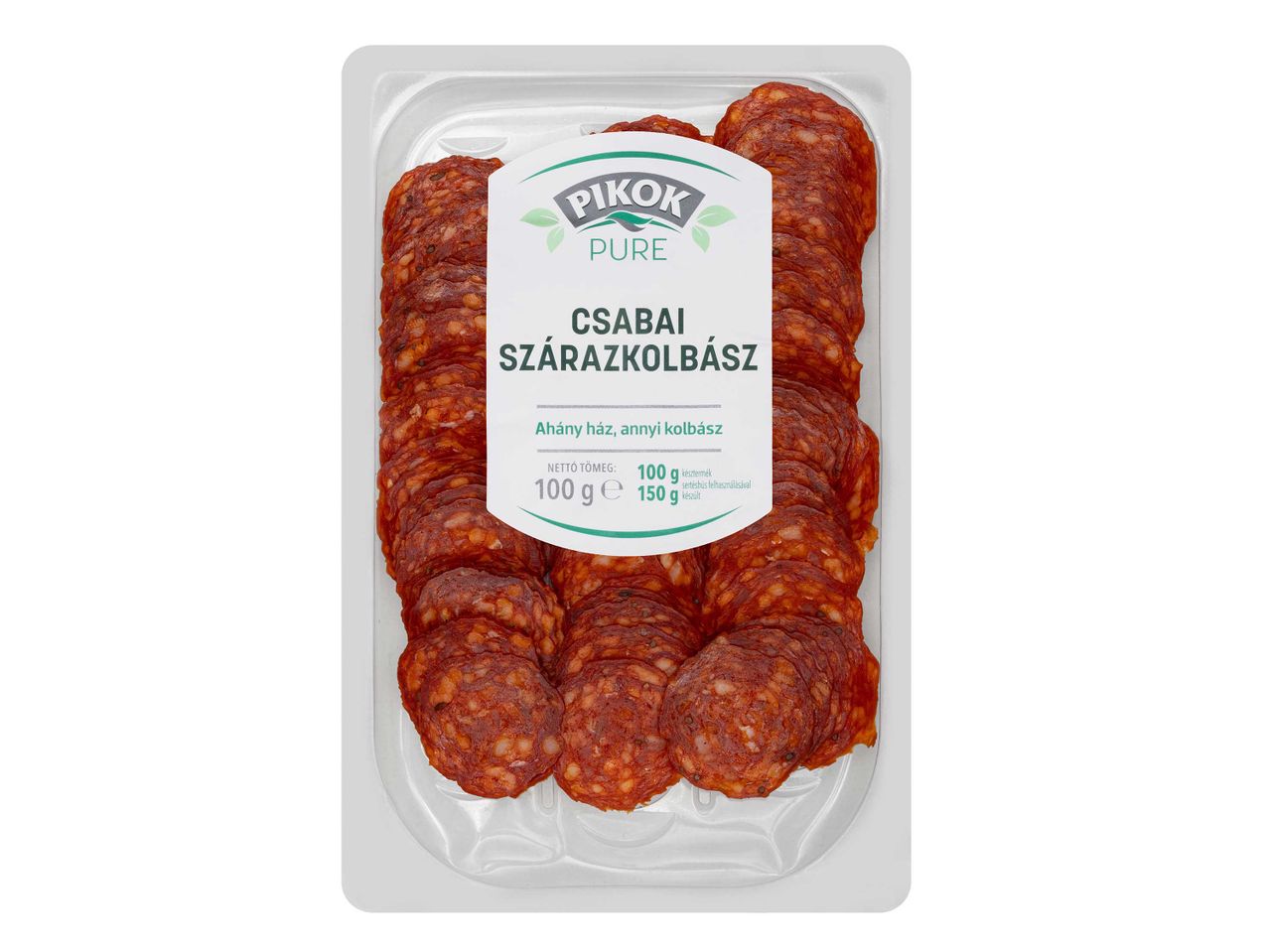 Pikok Pure Csabai szárazkolbász szeletek átlátszó csomagolásban