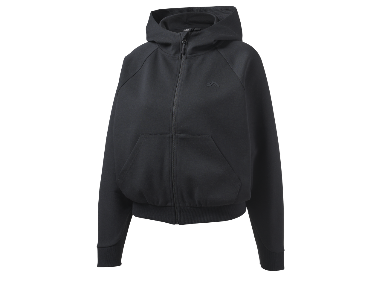 Camisola com capuz CRIVIT preta com fecho e bolsos.