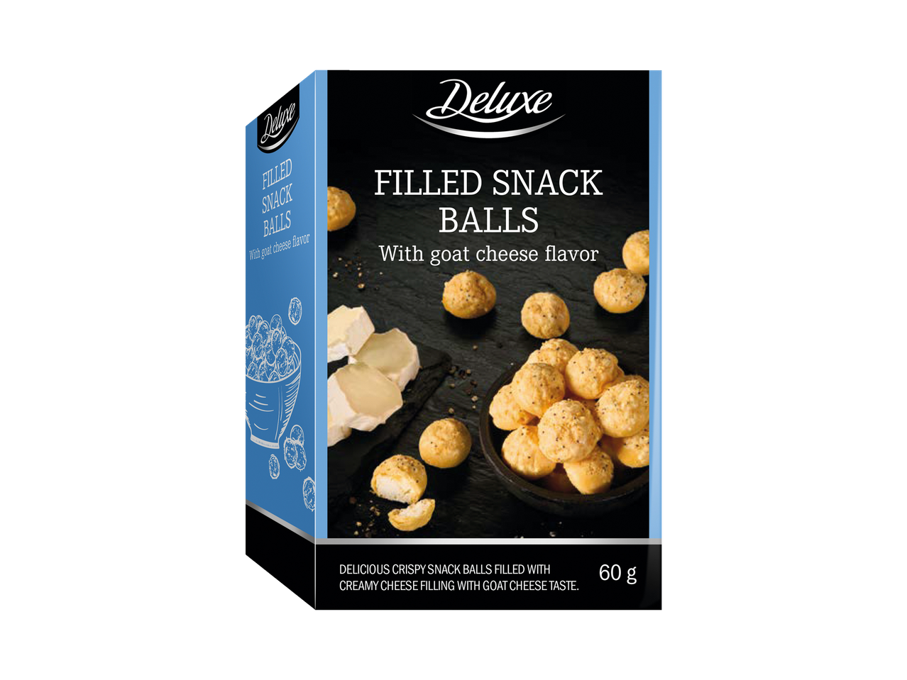 Deluxe uzkodas bumbiņas ar kazas sieru.