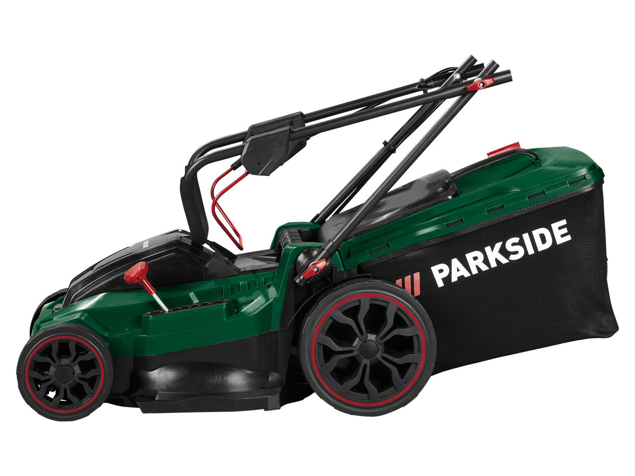 Parkside vejapjovė su sulankstomu rankena ir tamsiai žaliu korpusu.