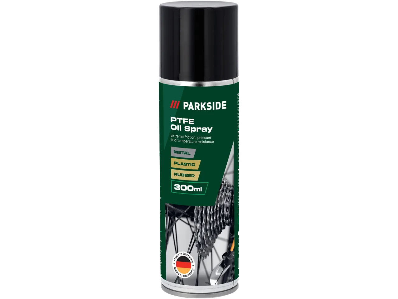 Spray cu ulei PTFE Parkside, 300 ml, pentru metal, plastic și cauciuc.