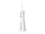 White portable water flosser with three buttons and a water level indicator.
