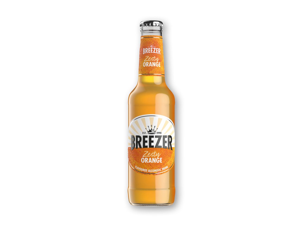 En flaske Breezer Zesty Orange smagsfuld alkoholisk drik.