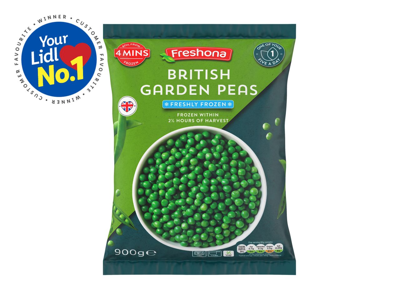 Lidl Freshona British Garden Peas: 900g frozen peas.
