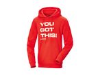 Rød hættetrøje med teksten 'YOU GOT THIS!' og 'PARKSIDE' i hvidt.