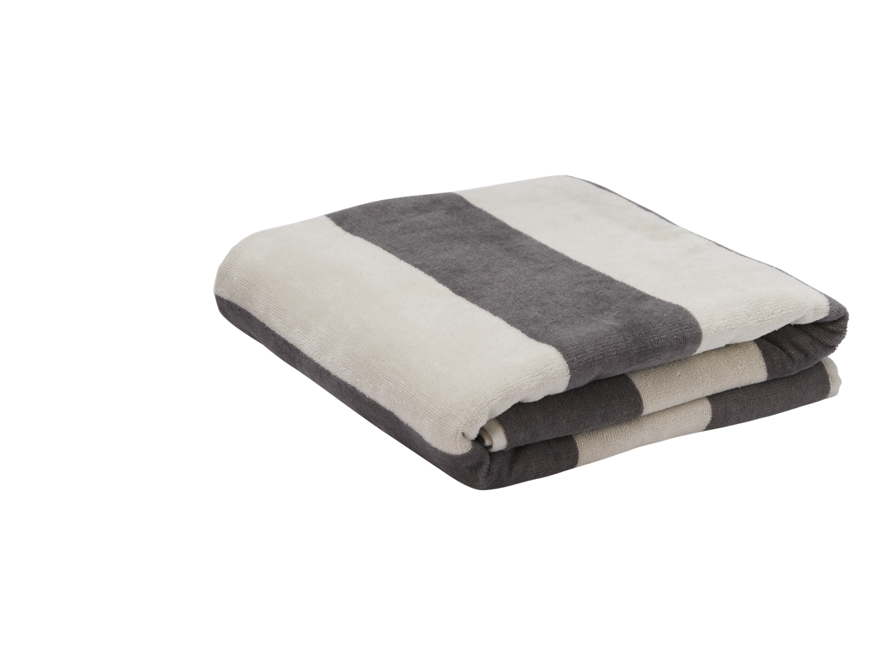Serviette de plage CRIVIT rayée en blanc et gris, pliée