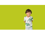 Lupilu Kids' T-Shirt with green dinosaur print on a lime green background.