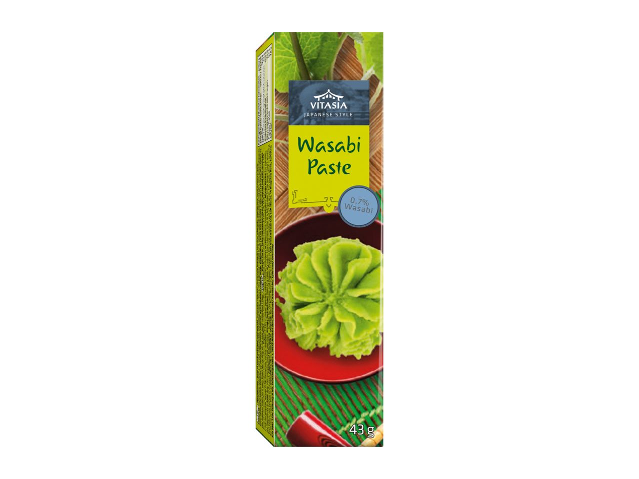 Vitasia Japanese Style Wasabi Paste tube, 43g, with 0.7% Wasabi content.