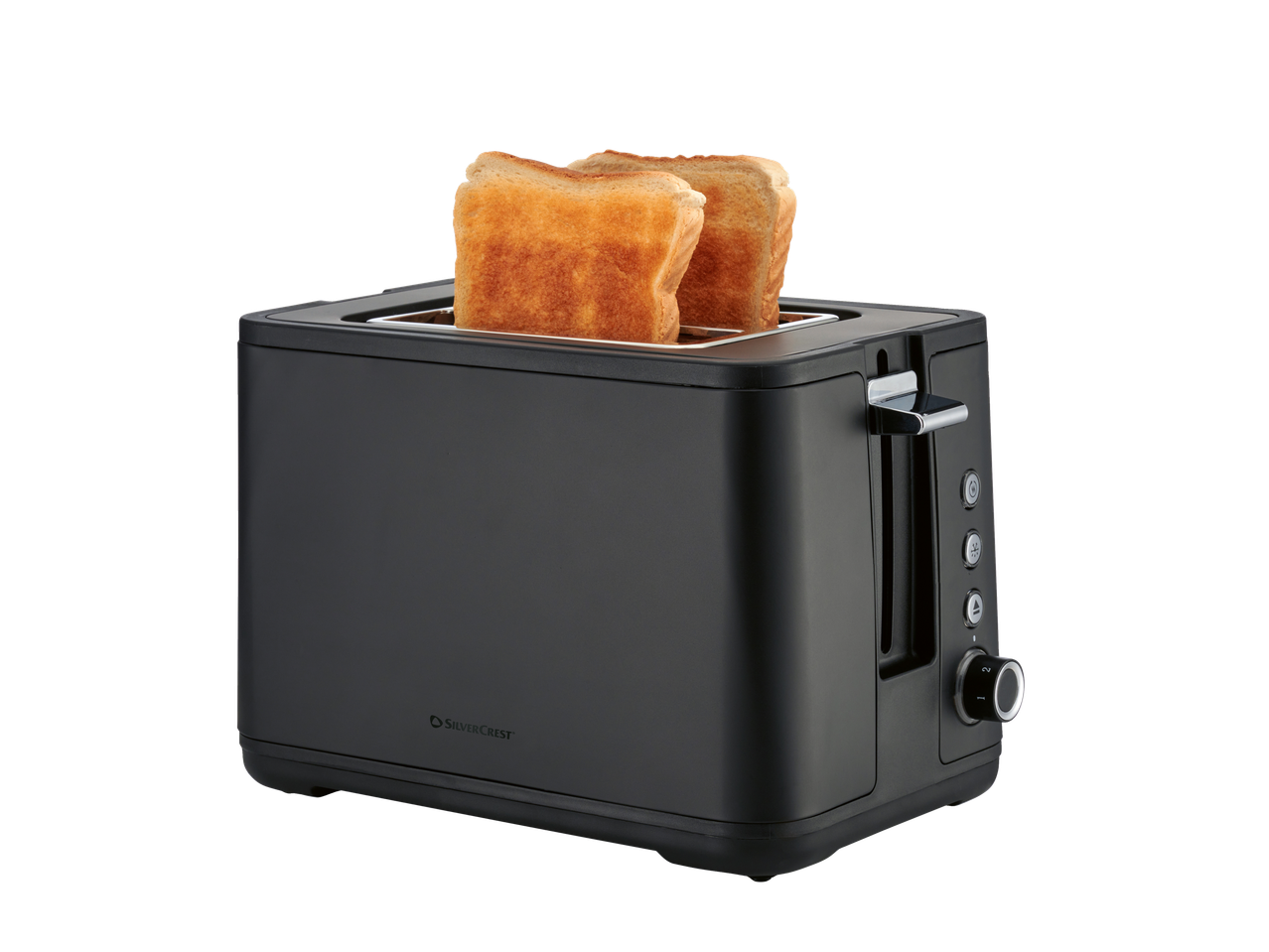 Black Silvercrest® toaster with two slices of toast.