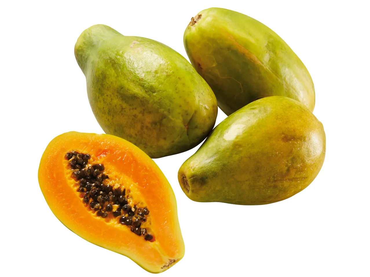 Reife und grüne Papayas.
