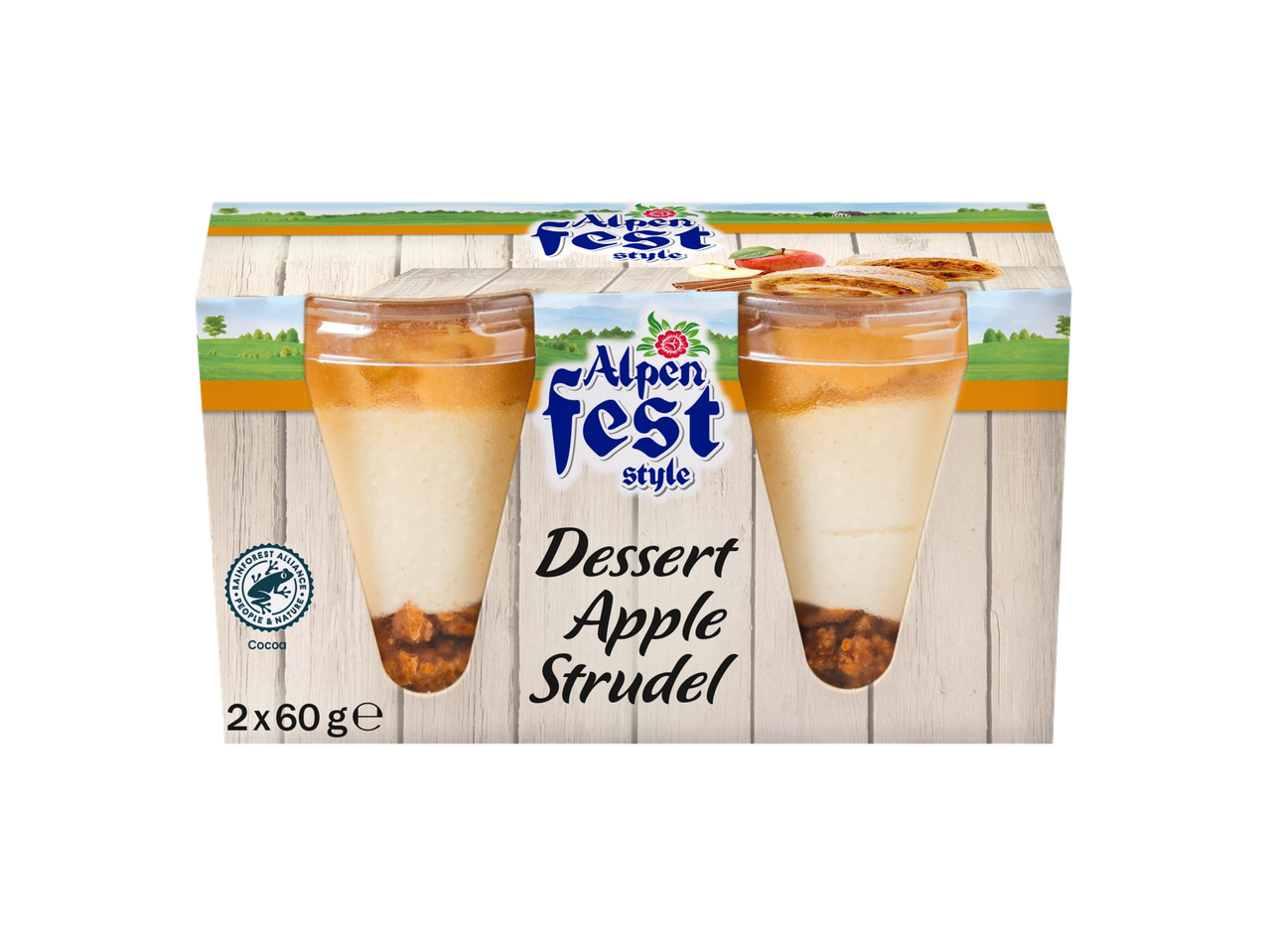 Alpenfest Dessert Appelstrudel, 2x60g, met Rainforest Alliance gecertificeerde cacao.
