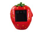 Strawberry-shaped solar garden light with an on/off switch and solar panel.