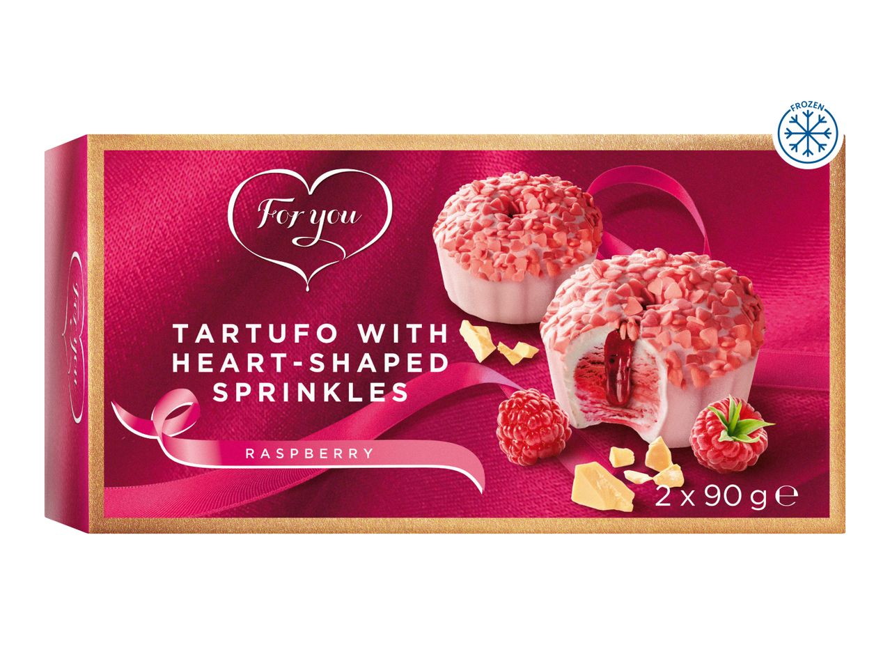 Frozen raspberry tartufo with heart-shaped sprinkles, 2x90g.