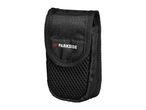 Black tool pouch with a mesh pocket and a red and white logo on the flap.
