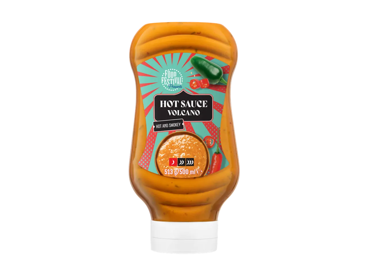 Food Festival Hot Sauce Volcano, hot and smokey, 513g/500ml.