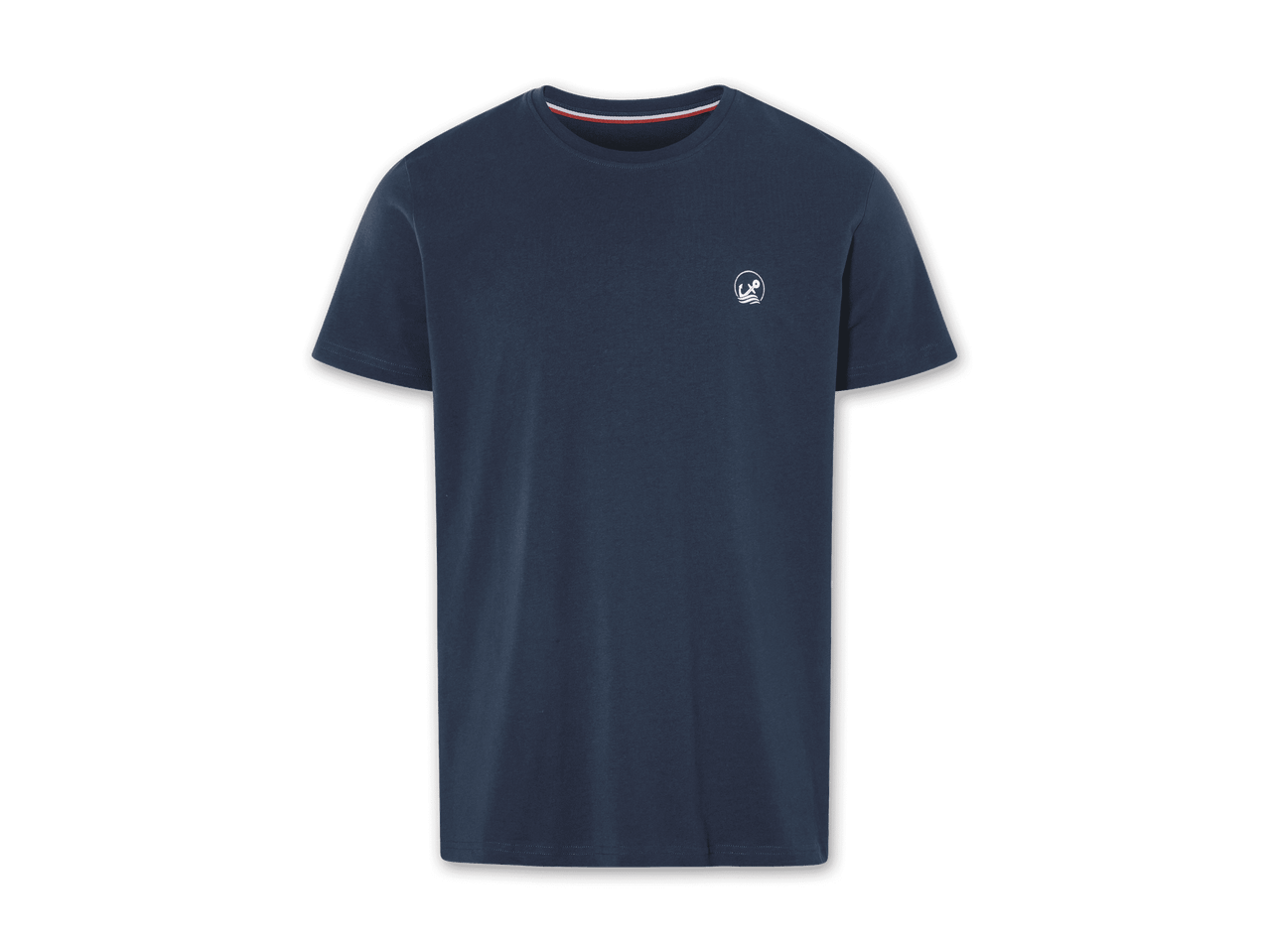Ein dunkelblaues, kurzärmeliges T-Shirt.