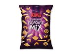 En lilla pose med blandede snacks, herunder rør, skruer og ringe, med teksten 'Når du er sulten for sjov... FAVORIT MIX'.