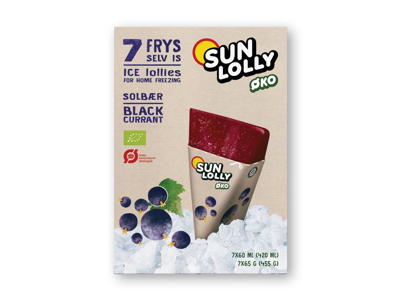 7 Sun Lolly ispinde med solbær til hjemfrysning.