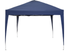 Navy blue pop-up gazebo with a peaked roof and white metal frame.