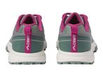 Two Crivit hiking shoes in green and pink, viewed from the back.