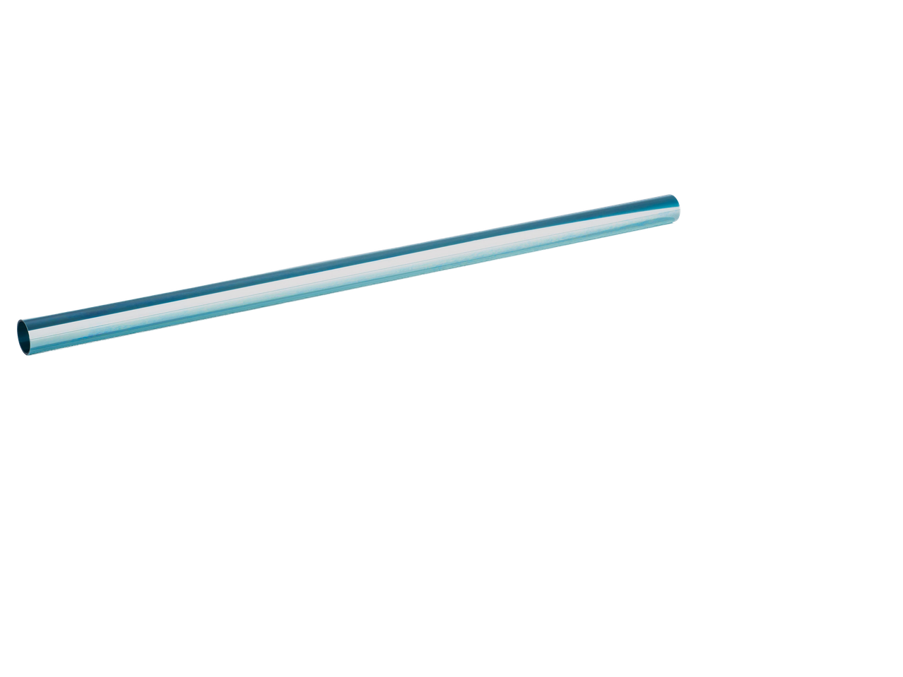 Kék színű, átlátszó műanyag cső fekete háttér előtt.