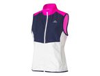 Gilet sportivo Crivit da donna blu navy, bianco e fucsia con cerniera.