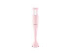 Mixeur plongeant rose avec des boutons blancs.