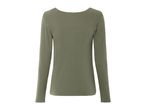 Back view of a long-sleeved olive green ribbed top