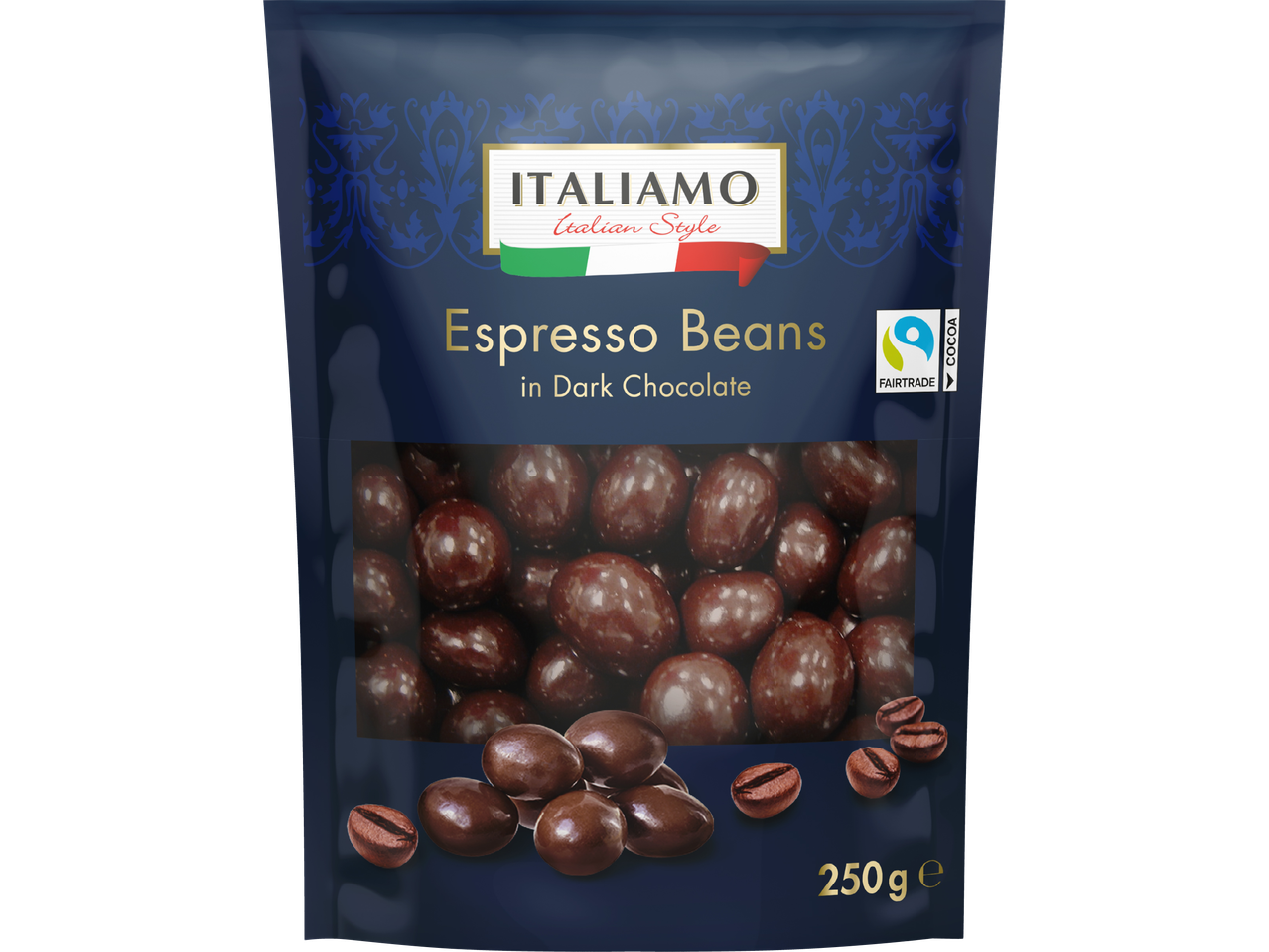 Espresso-bönor i mörk choklad, italiensk stil, ITALIAMO.