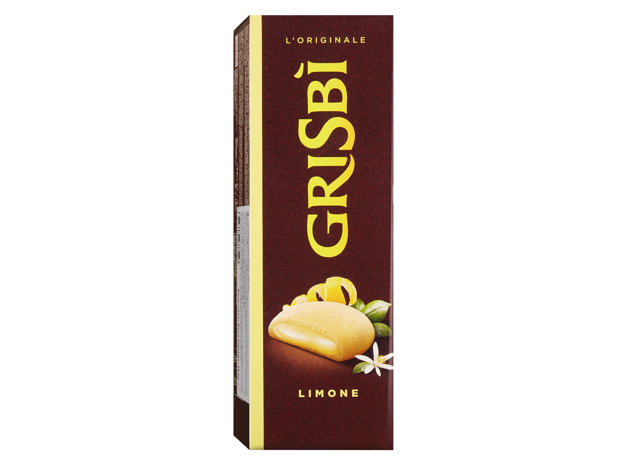 Опаковка бисквити с лимонов крем, с надпис „L'ORIGINALE GRISBÌ LIMONE“.