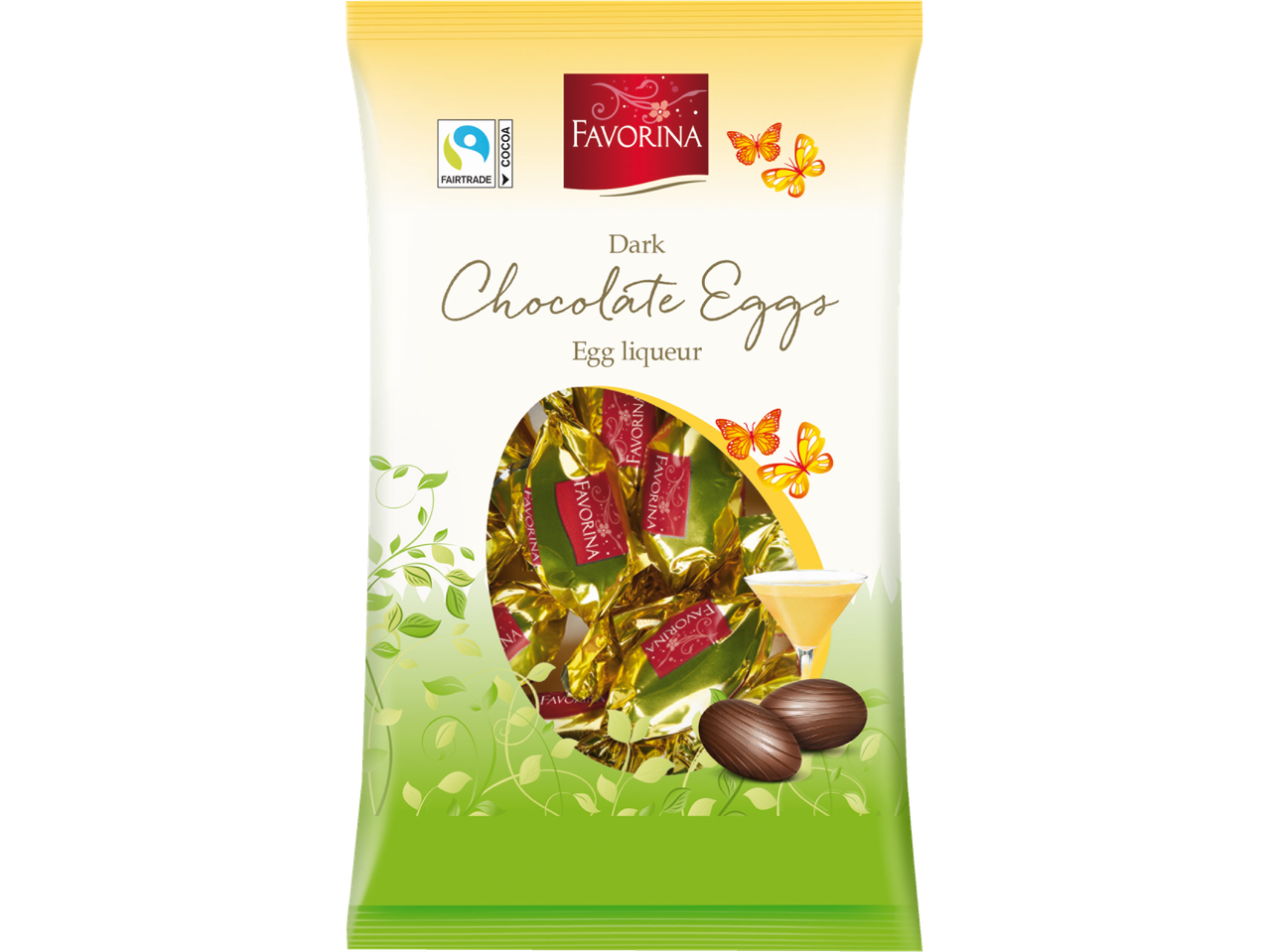 Favorina: Donkere chocolade-eieren met likeur.