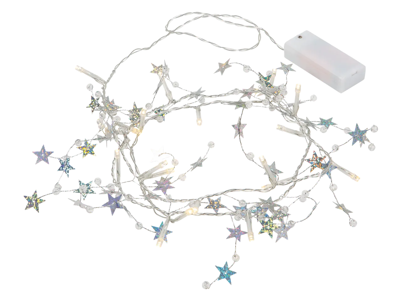 LIVARNO home LED dekoratīvā gaismas virtene ar zvaigznēm un bateriju kasti.