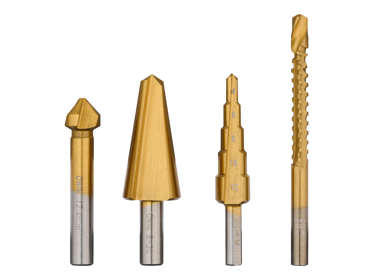 Parkside® freesid/puurid/otsikud: Neli kuldset puuri erinevate kujude ja suurustega.