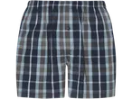 Mörkblå och beige rutig boxershorts.