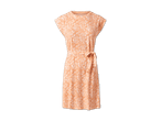 Ein orangefarbenes Kleid mit tie-dye Muster und Gürtel.